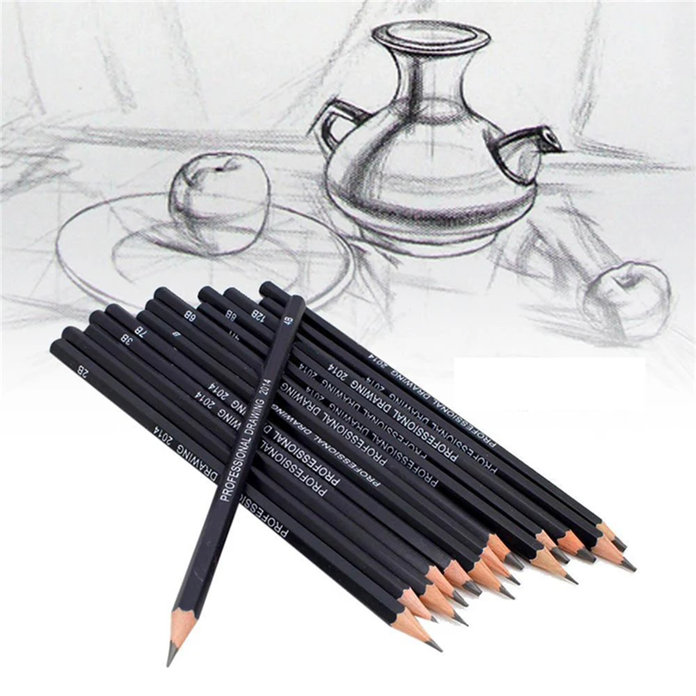 

14pcs Professional Sketch and Drawing Writing Pencil Stationery Supply 1B 2B 3B 4B 5B 6B 7B 8B 10B 12B 2H 4H 6H HB Painting Pen