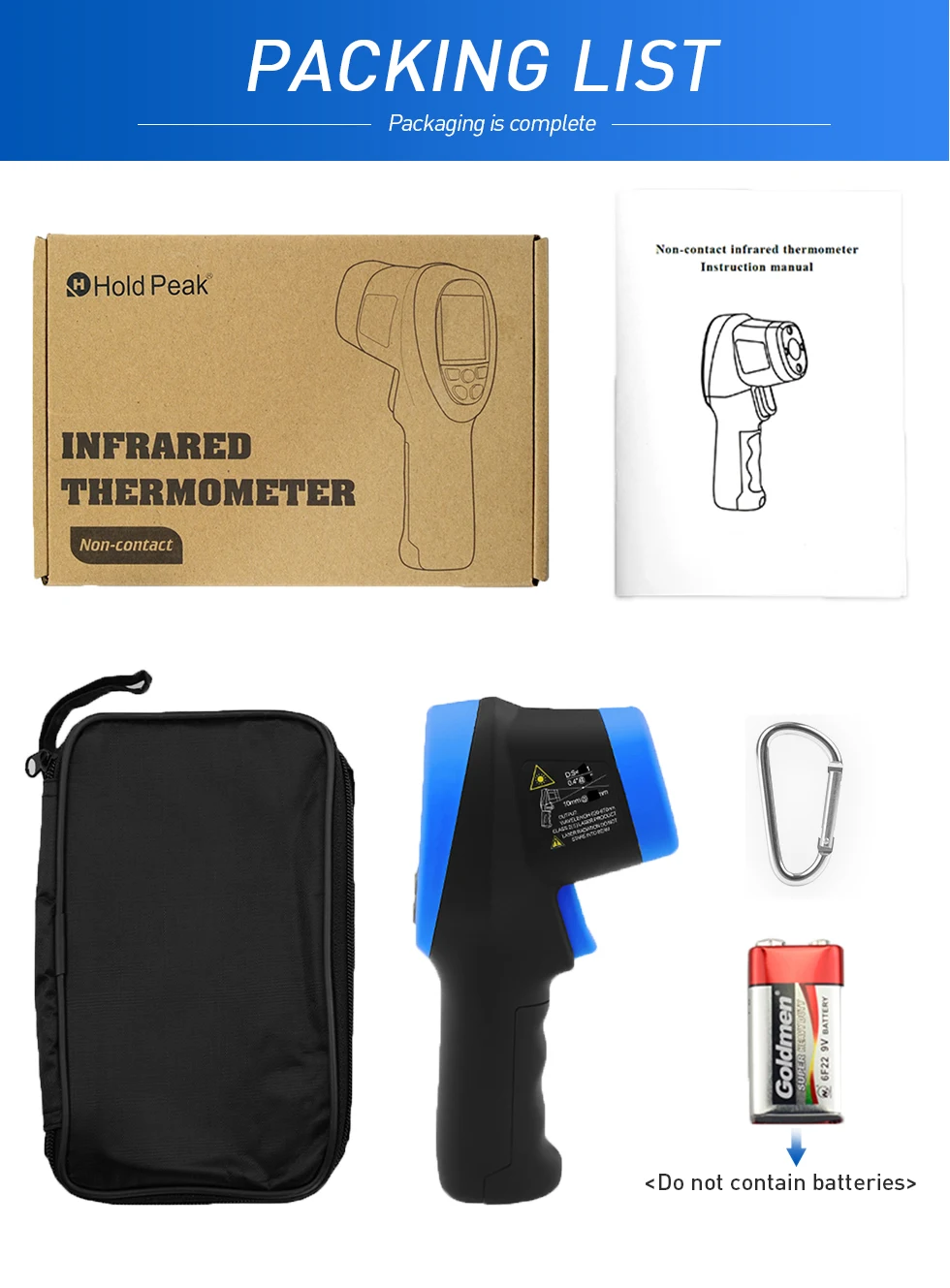 HOLDPEAK hp-1800 высокотемпературный инфракрасный термометр ручная пушка,-50'C- 1800'C, высокотемпературный тестер с подсветкой фонарика
