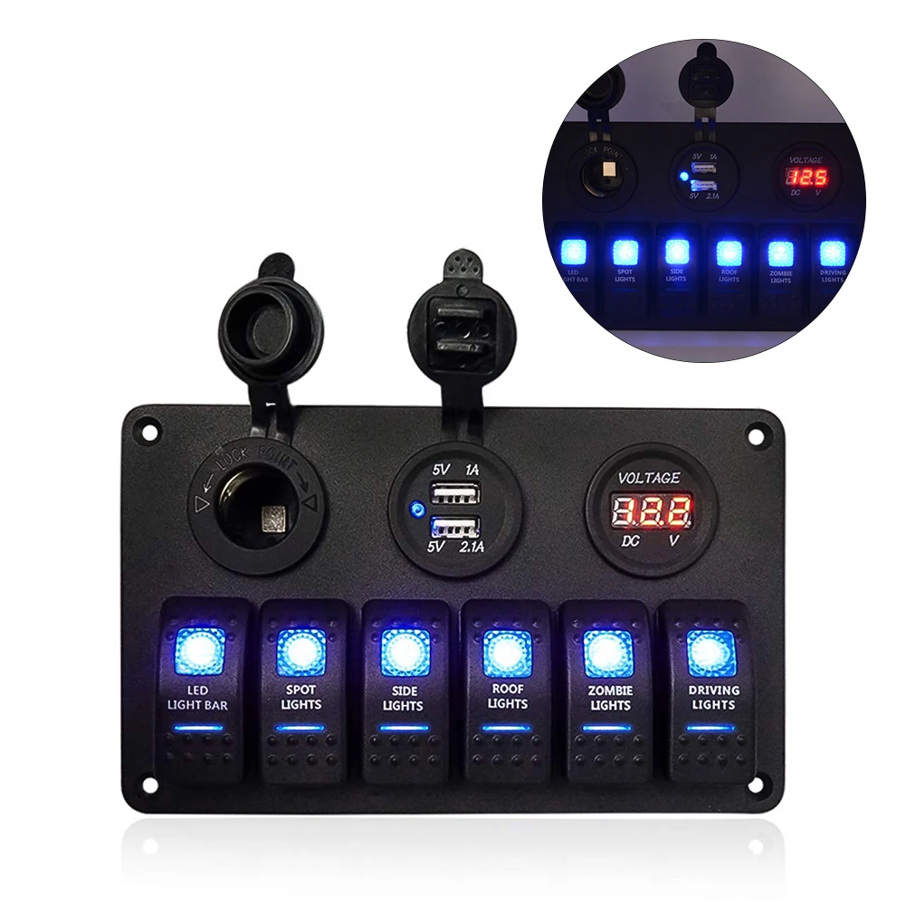 

Rocker Switch Panel Voltmeter Display USB Digital LED Lighting Labeled Switches Quick Install Marine Car Vehicles Switch Panel