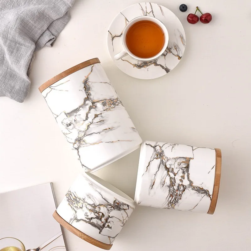 

Ceramics Storage Jar Marble Grain Kitchen Ceramics Seal Pot Cereals Coffee Tea Seasoning Storage Tank With Cover Storage Jar WF