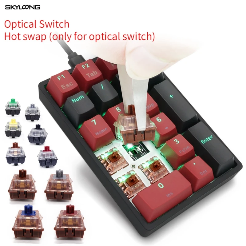 

Mini USB Wired Numeric Keypad 21 Keys Digital Backlight Mechanical Keyboard Fully Programmable Hot Swappable W/ PBT Caps