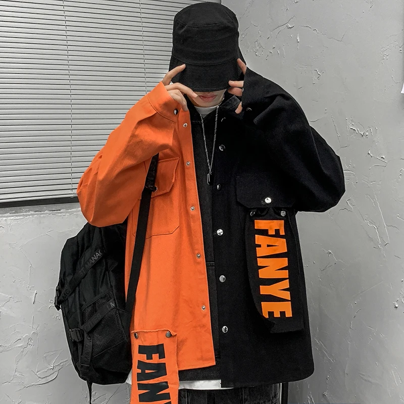 Мужская джинсовая куртка с цветными блоками размера плюс Свободная Повседневная