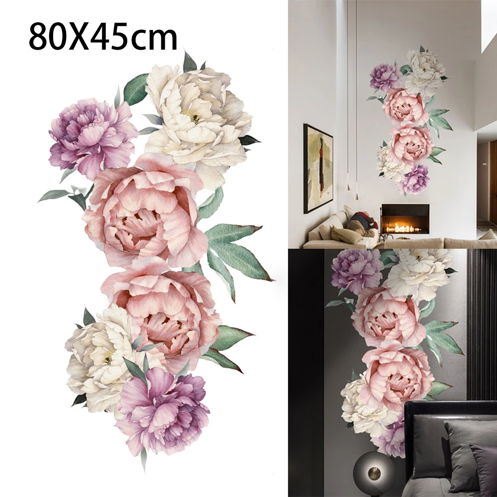 

DIY Peony Flower Wall Sticker Background Removable PVC Sticker For Bedroom Or Living Room Decor 30X60CMx2pcs