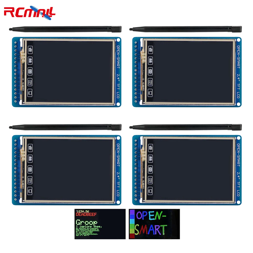 

RCmall 4Pcs 2.4 Inch 320*240 TFT LCD Touch Screen Breakout Board Module with Touch Pen for Arduino Open-smart