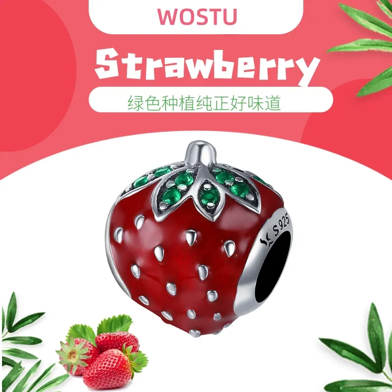 WOSTU Аутентичные 925 пробы серебряные очаровательные Клубничные красные