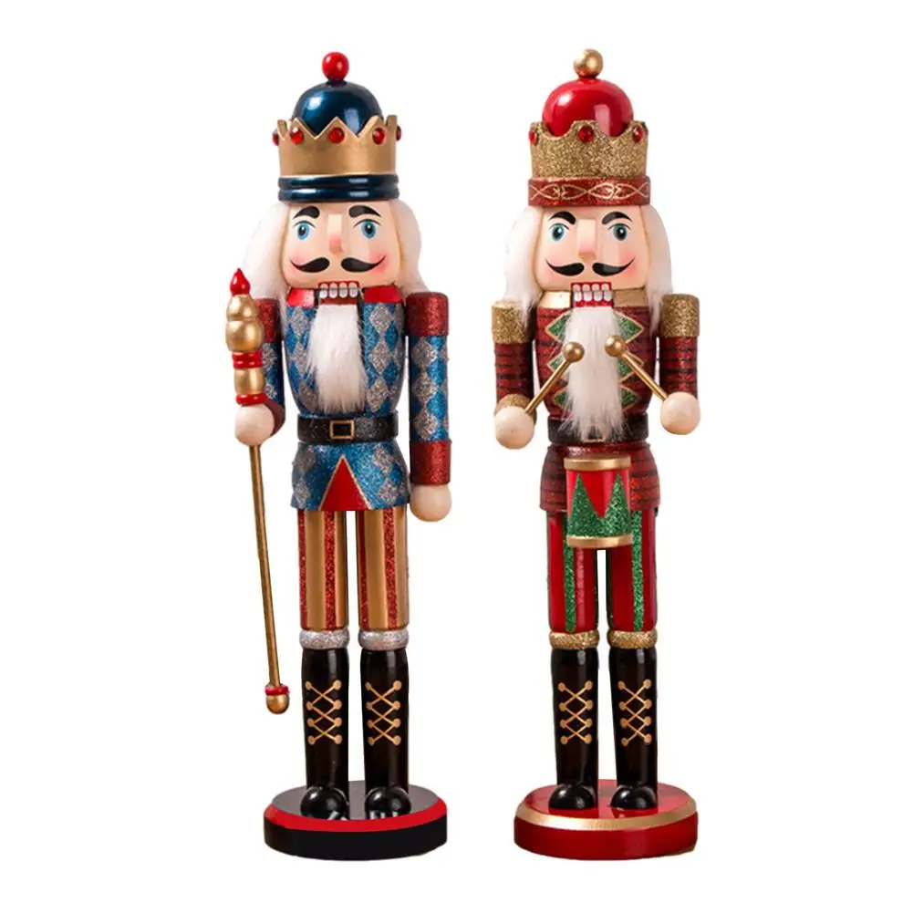 

38cm Hand Painted Wooden Nutcracker King Drummer Solider Figurine Puppet Doll Toy Nutcracker Soldier Display Ornament