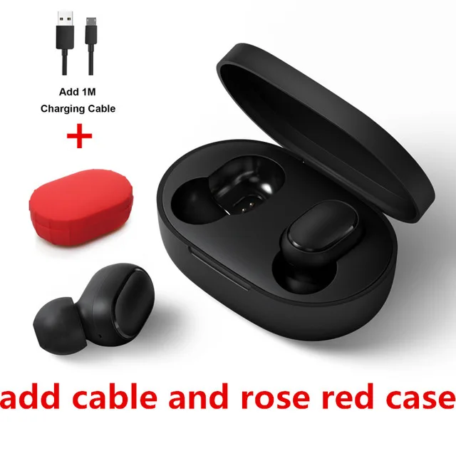GB red case cable Горячая Xiaomi Redmi AirDots Беспроводной Bluethooth наушники Язык Управление ушной Автоматическое Сопряжение Мини Гарнитуры Смарт Управление - Цвет: GB red case cable