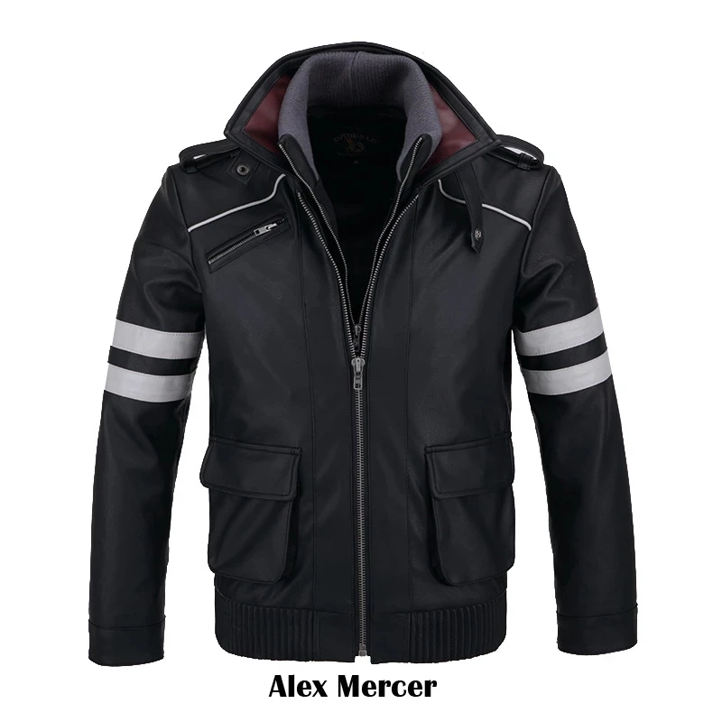 

COSLEE [STOCK] Double Collars!Game Prototype Alex Mercer PU Leather Jacket Winter Coat Halloween Cosplay Costume For Women/Men M