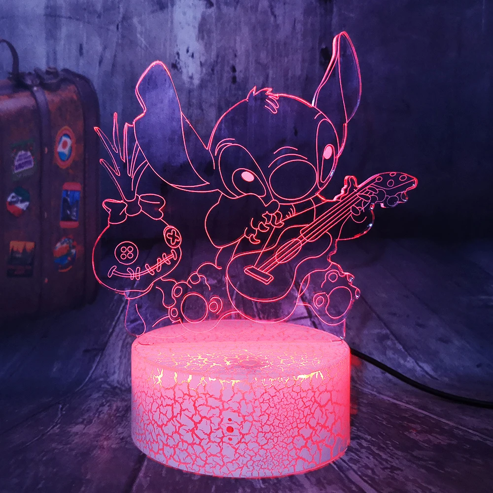 Светодиодный 3d светильник Crackle с белой базой ночник веселым шитьем игра на гитаре