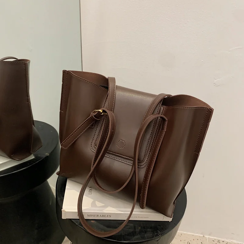 

Женская сумка-тоут из экокожи, однотонная простая вместительная сумка-шоппер в Корейском стиле, 2021