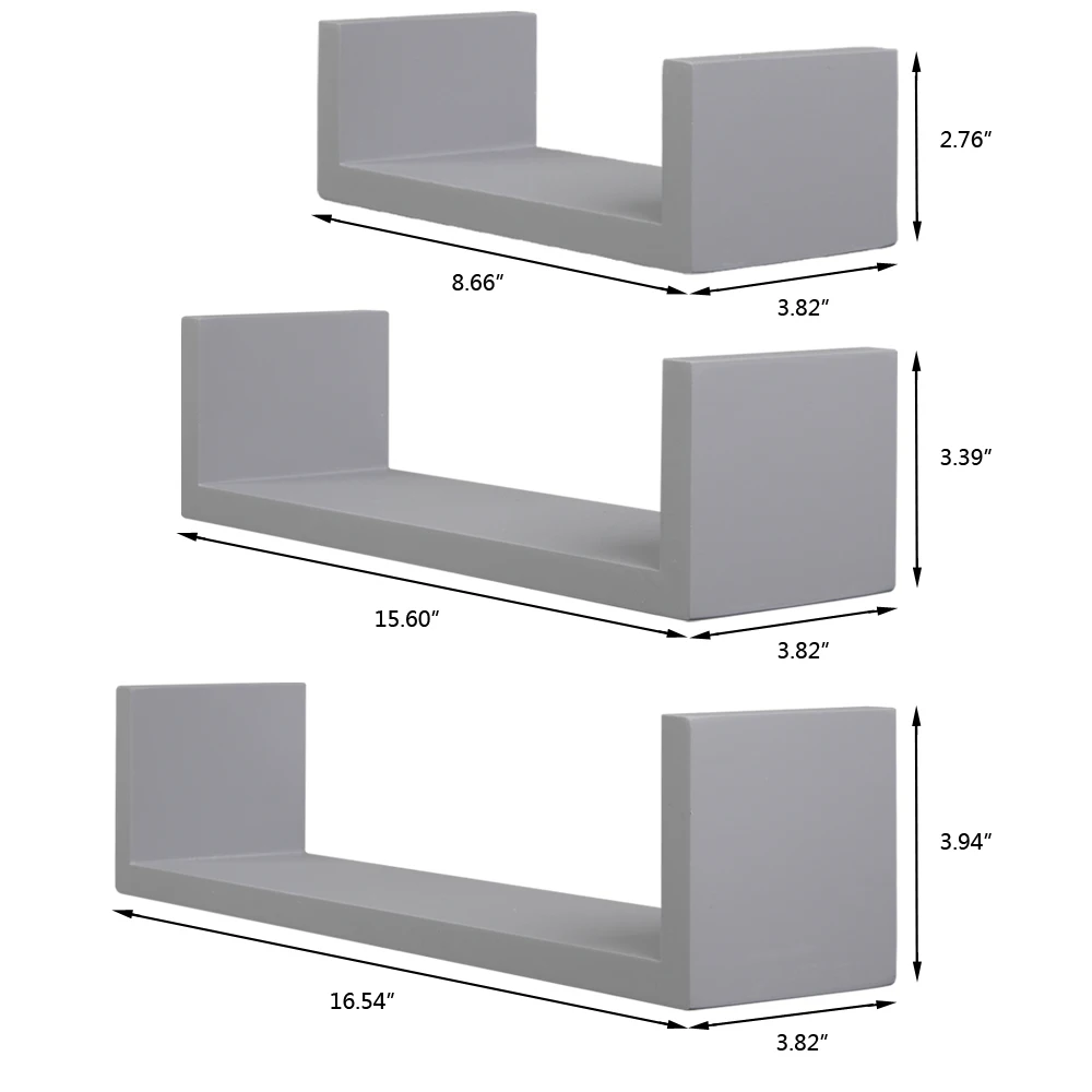 

BUYTOBUY Floating Shelves Wall Mounted MDF Wood Wall Shelves Set of 3 for Bedroom, Bathroom, Living Room, Farmhouse Kitchen Gray
