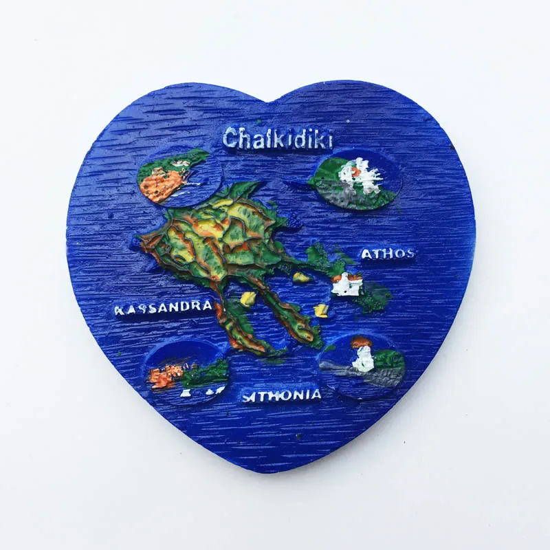 

QIQIPP Greek creative tourism commemorative decorative crafts heart-shaped map resin hand-painted magnetic refrigerator stickers