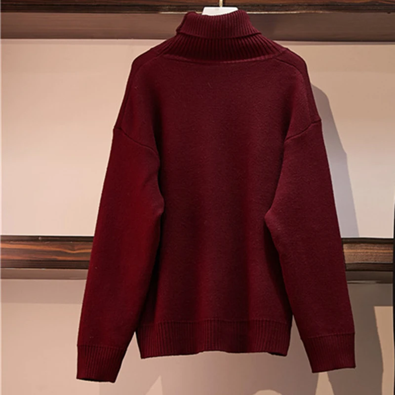 

plus size women thick autumn winter turtleneck sweater 2020 loose casual long sleeve cartoon print kint oversized pullover top