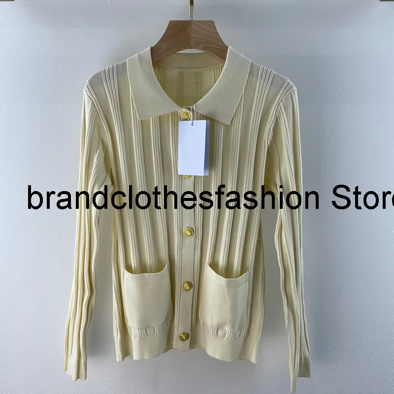 

Black Fashion Elegant Viscose Blend Vertical Stripes Knit Cardigan Women High Quality Shirt-Collar Soft Sweater Coat 2021 Autumn