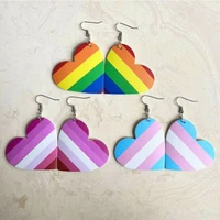 valentines day gift for her rainbow stripes love heart faux pu leather drop earrings for women love printing leather earrings