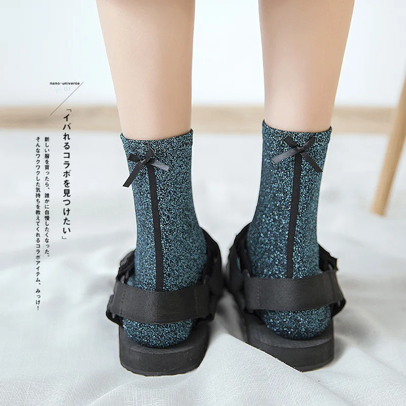 

10 Pair New Fashion Ladies Pile Socks Japanese Heel Bow Korean Stockings Retro Silver Onion Socks Women