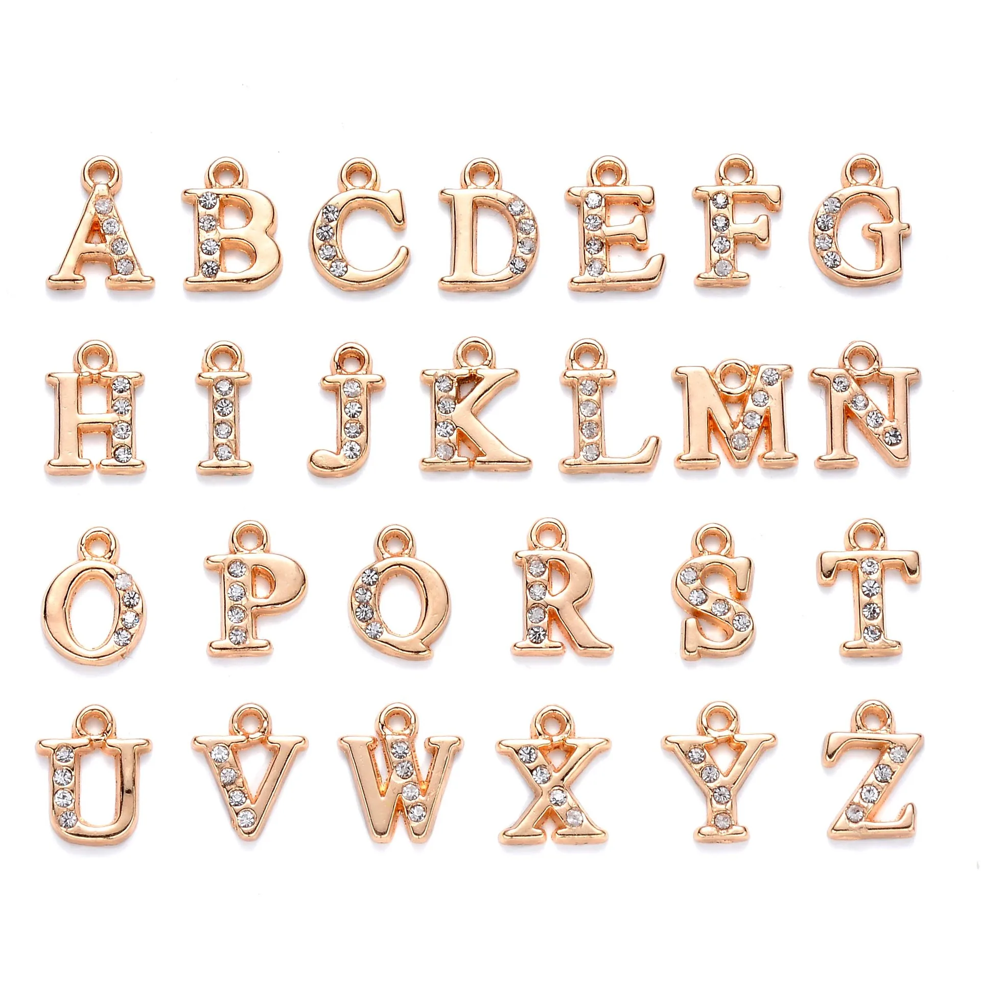 

52 Pcs Alloy Gold Silver Plated Pendants Diamond letters Charms for Jewelry Making DIY Crafts