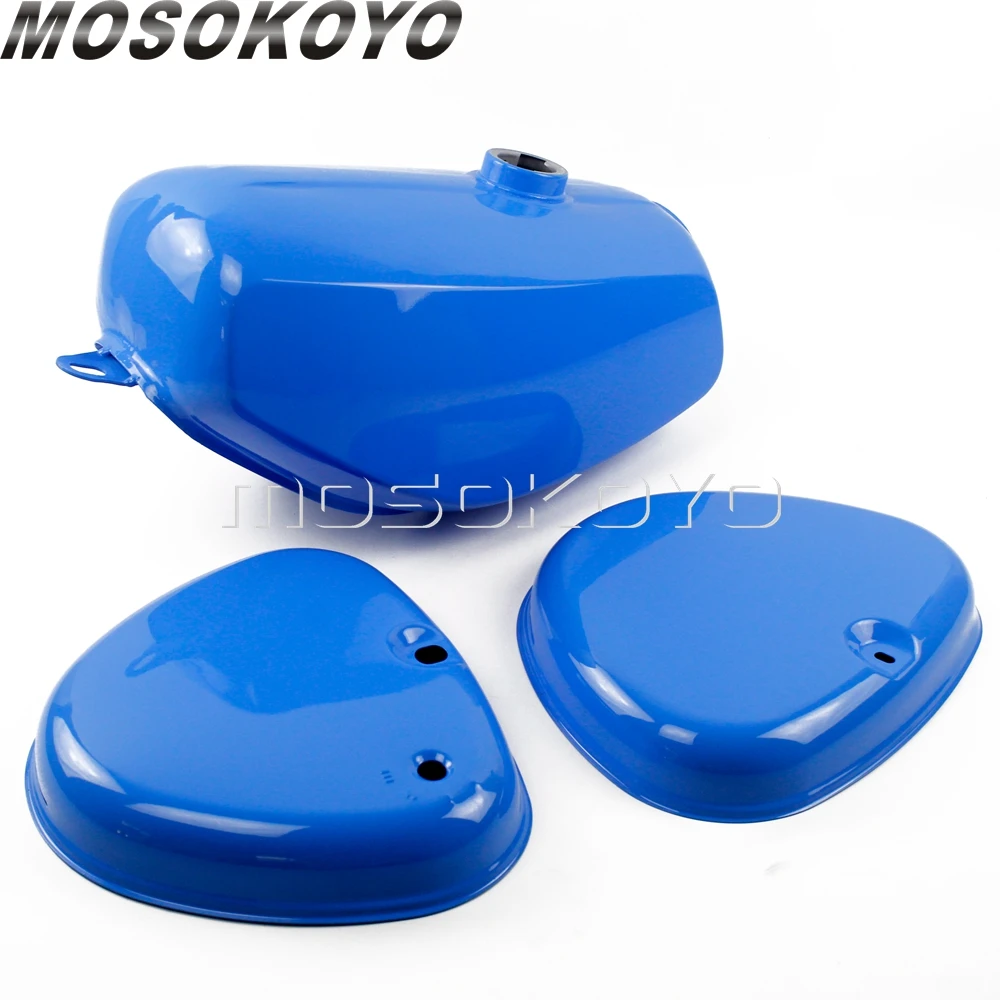 blue Retro Motorcycle Yellow Oil Fuel Tank with Right+ Left Side Cover Pad for Simson S50 S51 S70 all years (190830, 200655, 200200) - Цвет: blue