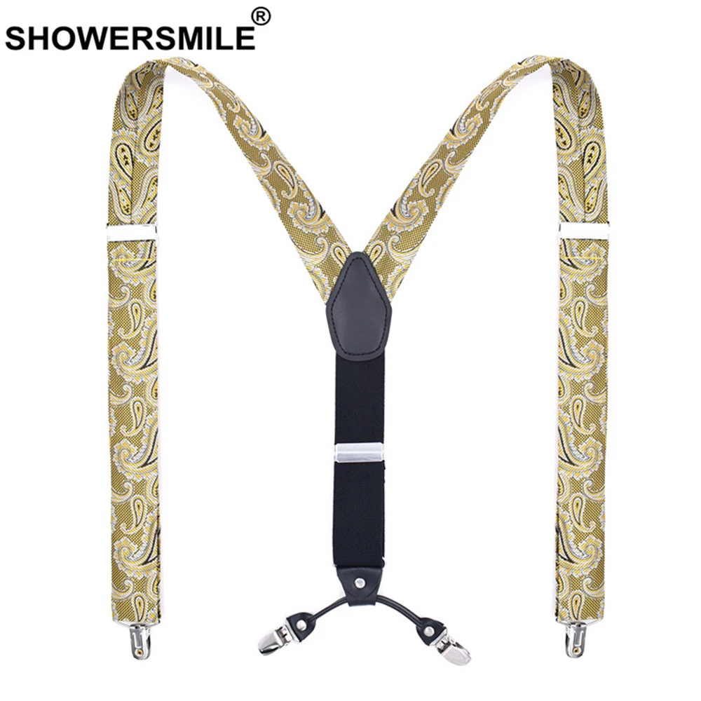 Shouresmile вышитые подтяжки для мужчин модные золотые 120 см 4 зажима мужской брюк |