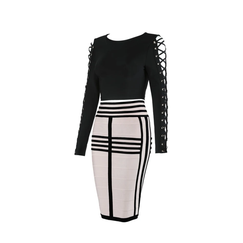 Женский облегающий комплект из 2 предметов ажурный топ с длинным рукавом и юбка