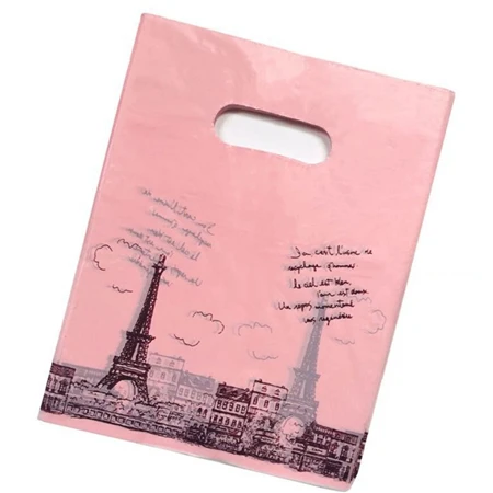 Pink tower Герметичность 15*20 см 50 шт. свадебные подарки бутик подарки упаковка для покупок пластиковая ручка сумки ювелирные изделия пластиковая упаковка сумки для хранения - Цвет: Pink tower
