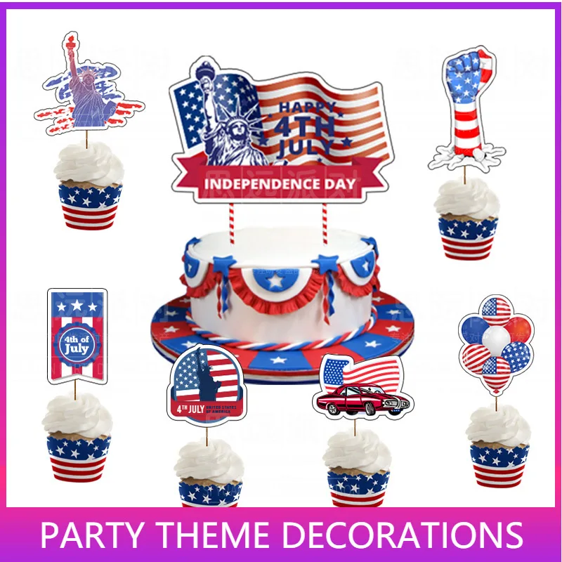 

Happy 4th of July Cake Topper Independence Day American USA Patriotic Sign Decoration Supplies Red Blue Celebration Cake Decor