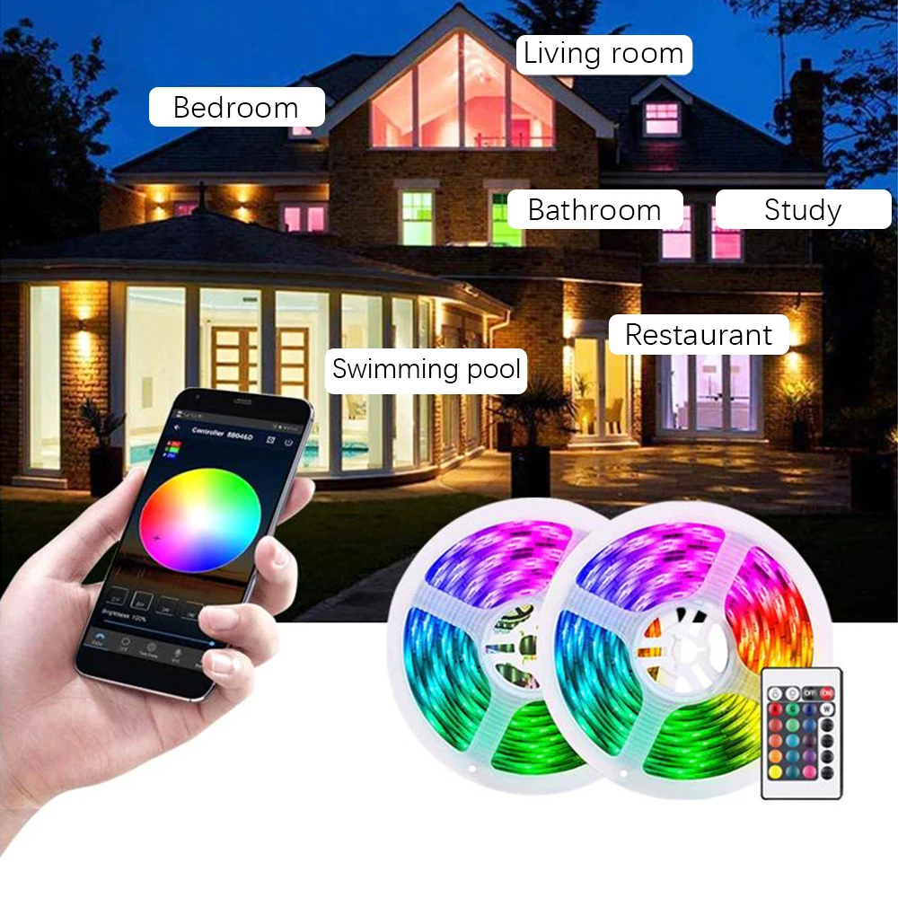 

Музыкальная Светодиодная лента с Bluetooth, цветная Гибкая меняющаяся Светодиодная лента s RGB светильник лента с дистанционным управлением по ...