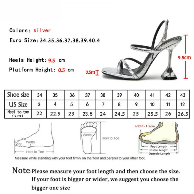

New Silver Back Strap Sandals Transparent Perspex Heel Spike High Heels Crystal Slingbacks Women Wedding Pumps Sandals