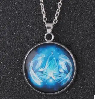 

12 Constellation Luminous Glow In Dark Zodiac Cabochon Necklace Pendant Fashion