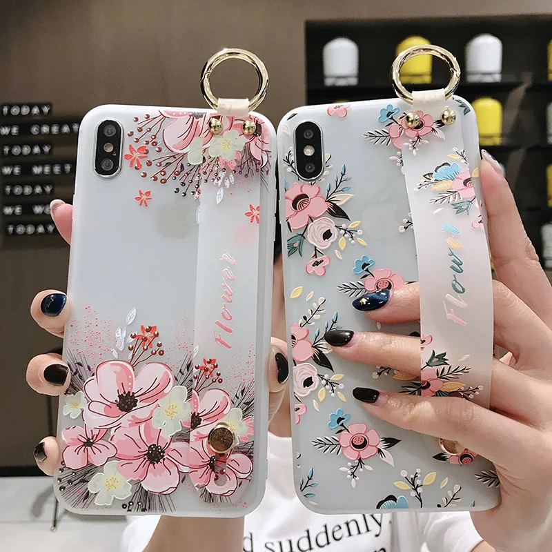 Цветочный чехол для телефона силиконовый браслет Samsung Galaxy A30 A40 A50 A60 A70 Etui M20 A10