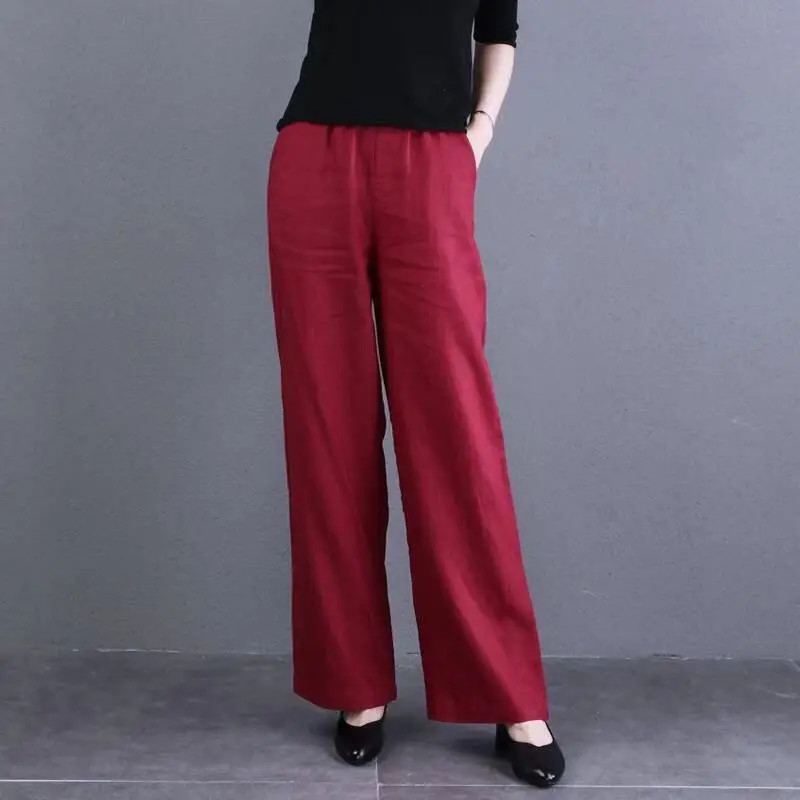 

Simple 2021 Summer Plus Size Cotton And Linen Loose Trousers Elastic Waist Linen Wide Leg Pants Casual Straight Trousers zh1134