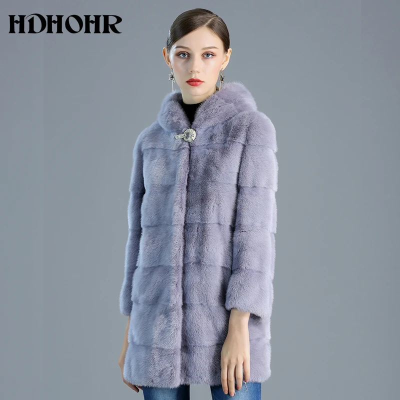 HDHOHR Высококачественная шуба из натурального меха норки модное фиолетовое повседневное натуральное пальто из норки теплая меховая куртка с воротником-стойкой
