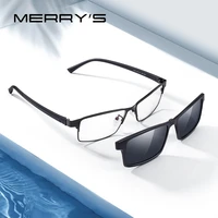 merrys design 2 in 1 magnet polarized clip glasses frame men optical myopia clip glasses for men eyeglasses frame tr90 s2728
