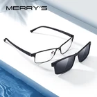 Мужские поляризационные очки с клипсой MERRYS, дизайнерские очки 2 в 1 с магнитной оправой для мужчин, очки с клипсой для близорукости, TR90, S2728