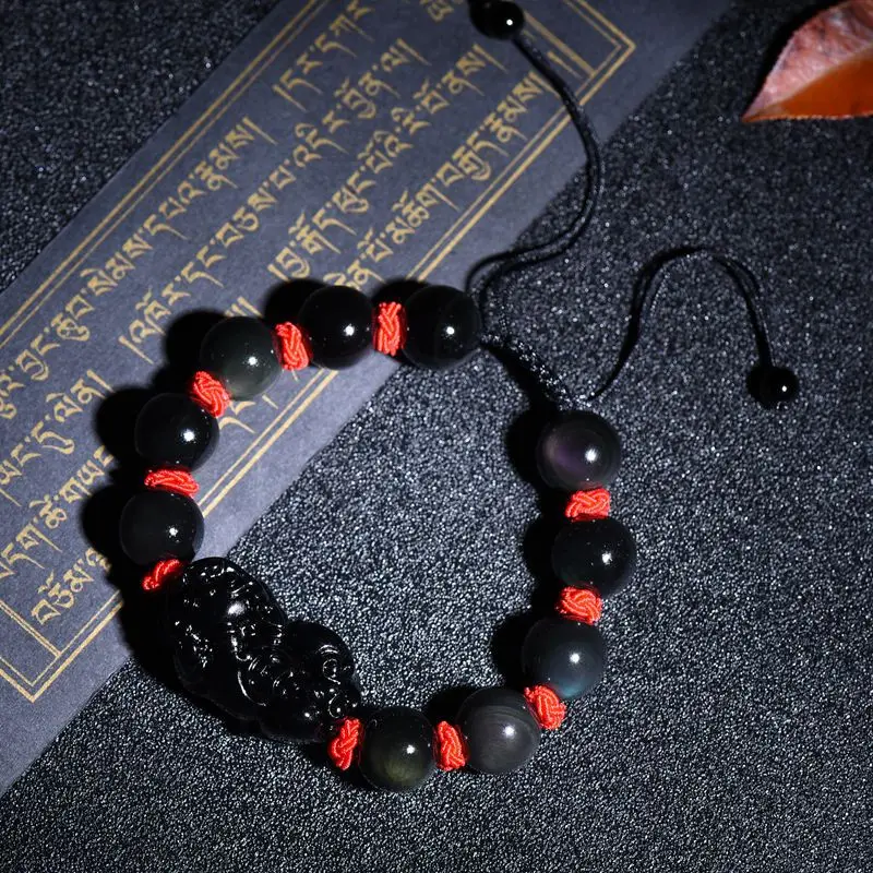 Натуральный Радуга обсидиановый глаз PiXiu браслет ручной работы Braide Brave войска