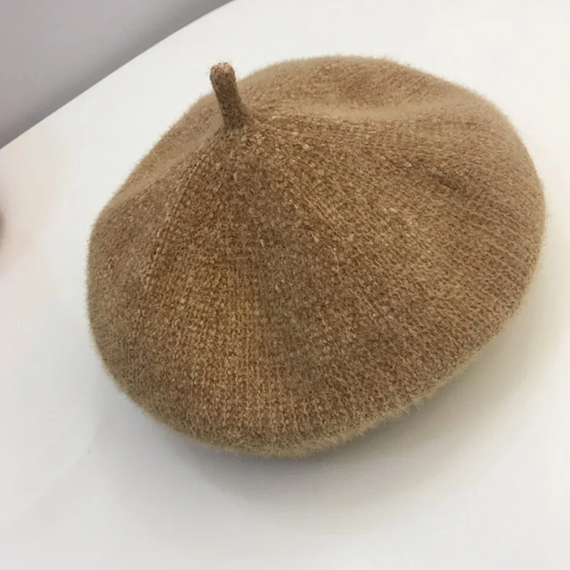 Новые модные теплые зимние шапки отличного качества однотонные плотные зимние женские головные уборы Классический Французский Берет мягкая меховая шапочка регулируемая