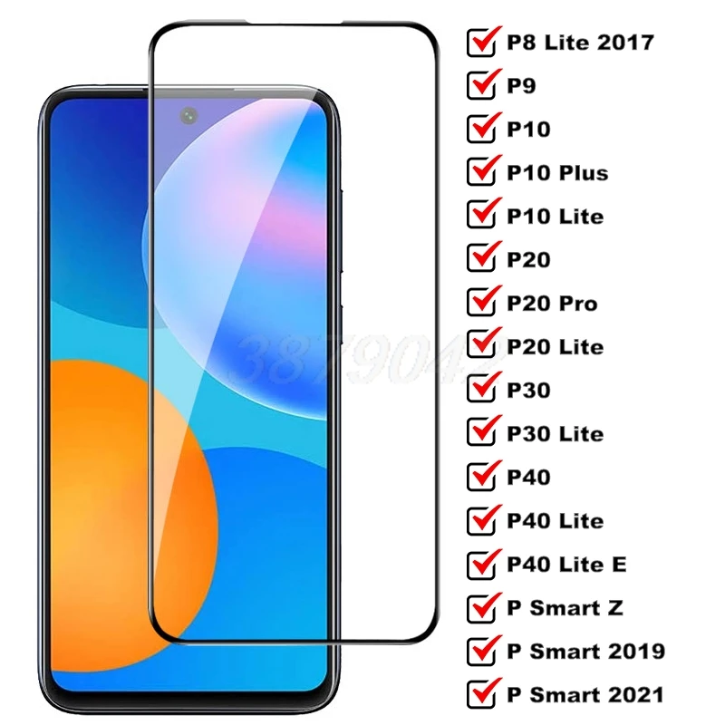 

9D Full Cover Protective Glass For Huawei P30 P40 Lite E P20 Pro P10 Plus Screen Protector P Smart Z 2019 2021 P8 Tempered Glass