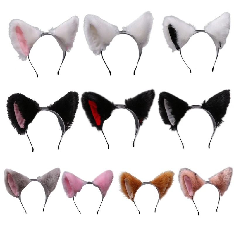 

Women Anime Furry Animal Kitty Cat Ears Headband Kawaii Lolita Maid Hair Hoop Halloween Cosplay Party Fancy Headwear