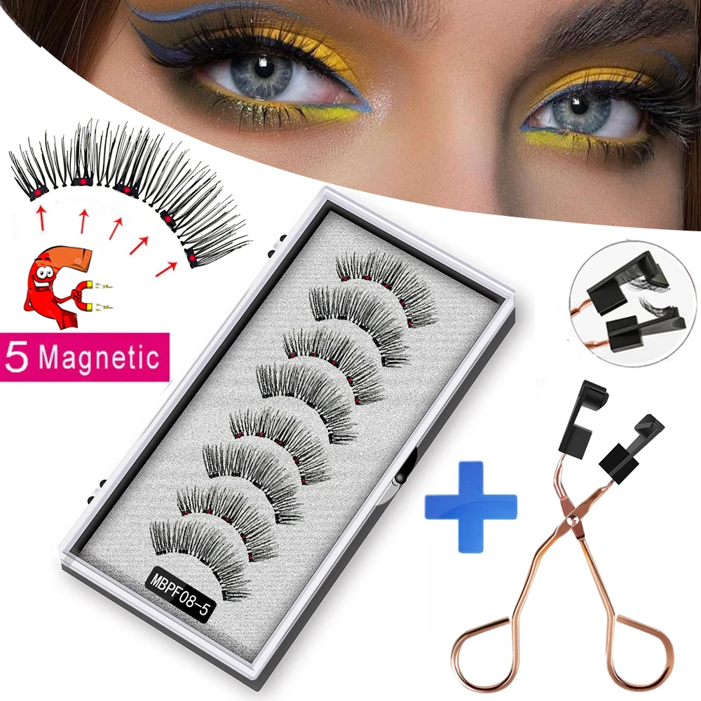 

MB 8pcs 5 Magnet Magnetic Eyelashes 3D Mink false eye lashes reusable natural Magnetic lashes with faux cils magnetique tweezers