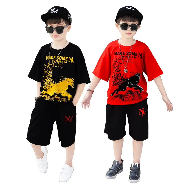 

Children's summer boys' suit 2021 new western style children's clothing summer hip-hop hip-hop loose two-piece suit