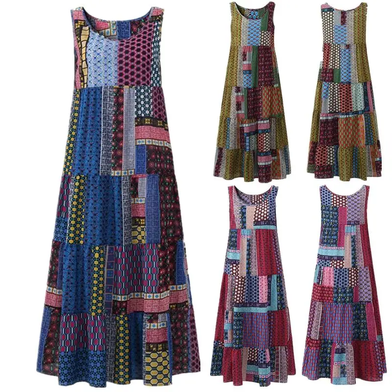 Платье женское с о вырезом без рукавов цветочным принтом|Женские платья| |