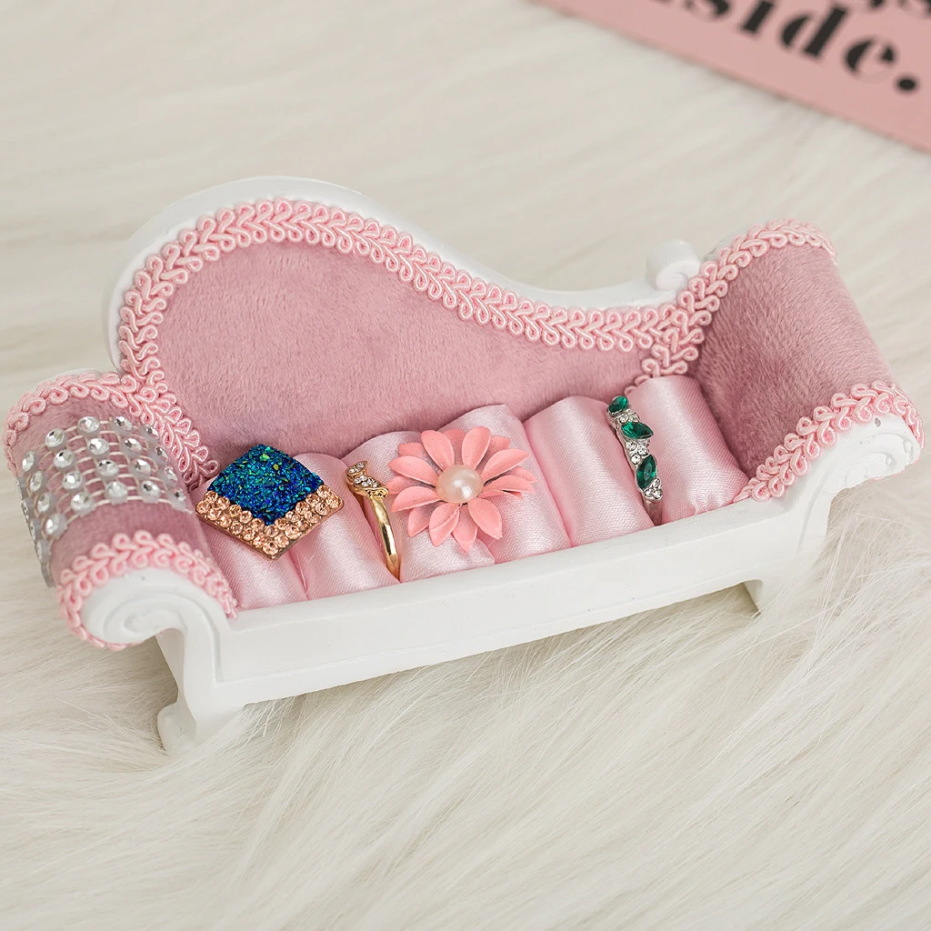 

Resin Sofa Couch Jewelry Display Stand Rings Organizer Holder Tray Showing Shelf for Women Lady Gifts