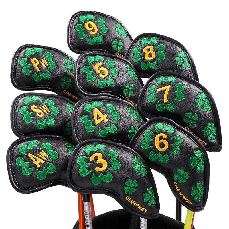 

[2 Colors] Lucky Clover Golf Irons Headcovers PU Club Iron Complete Set Head Covers #3-9PAS 10Pcs/Lot Mascot Novelty Gift