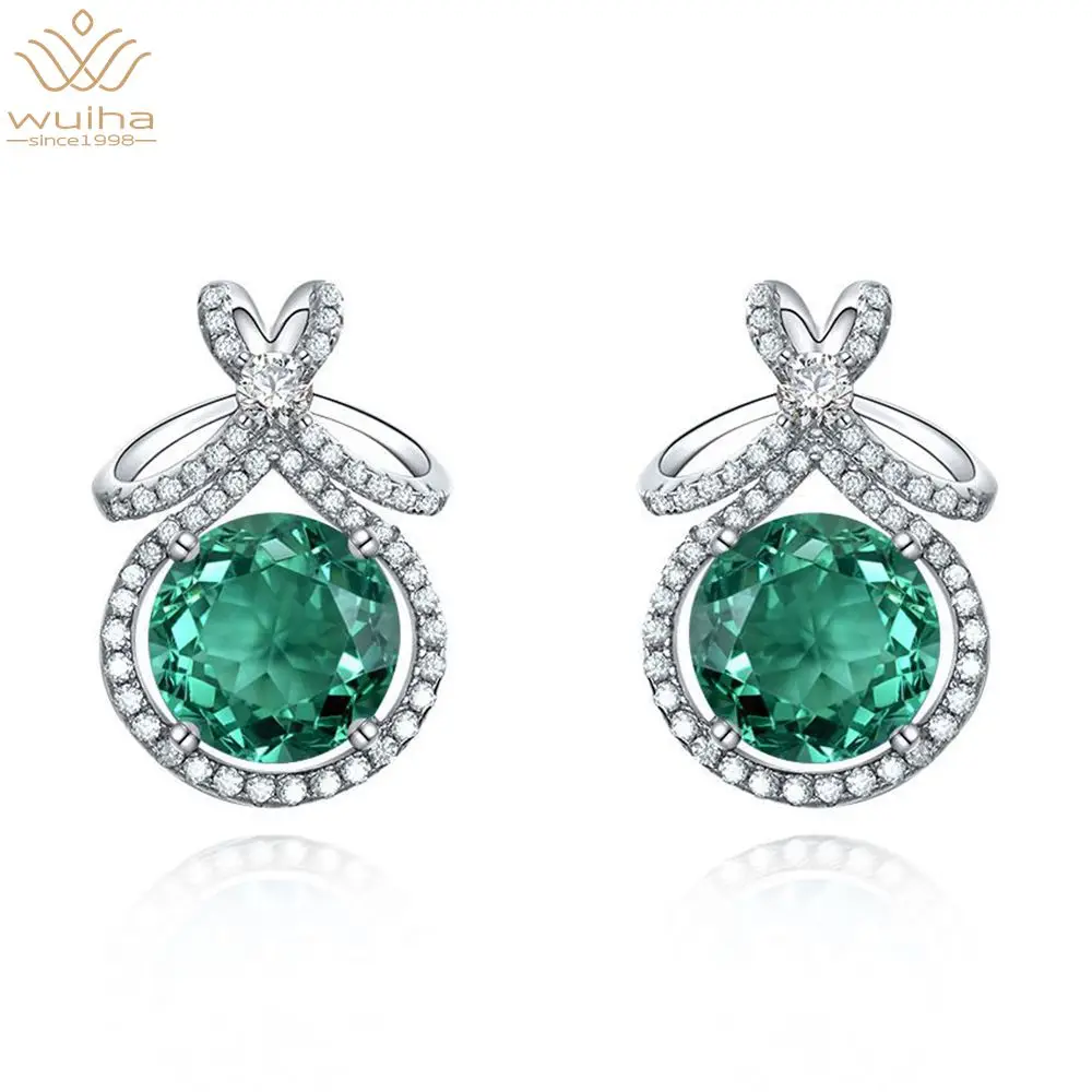 

WUIHA Romantic 100% 925 Sterling Silver Emerald Aquamarine Created Moissanite Gemstone Wedding Party Studs Earrings Fine Jewelry