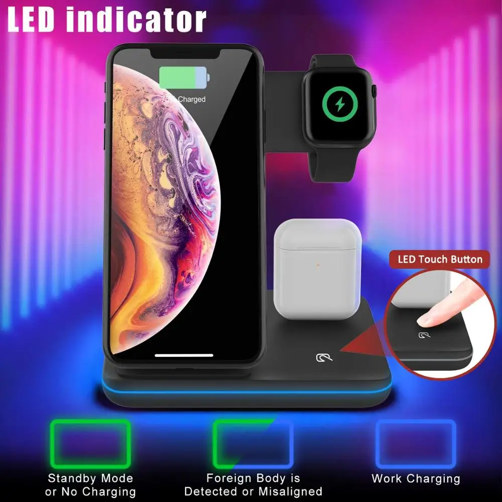 wireless charger stand 3 in 1 qi 15w fast charging dock station for apple watch iwatch 7 6 airpods pro iphone 13 12 11 xs xr x 8 free global shipping