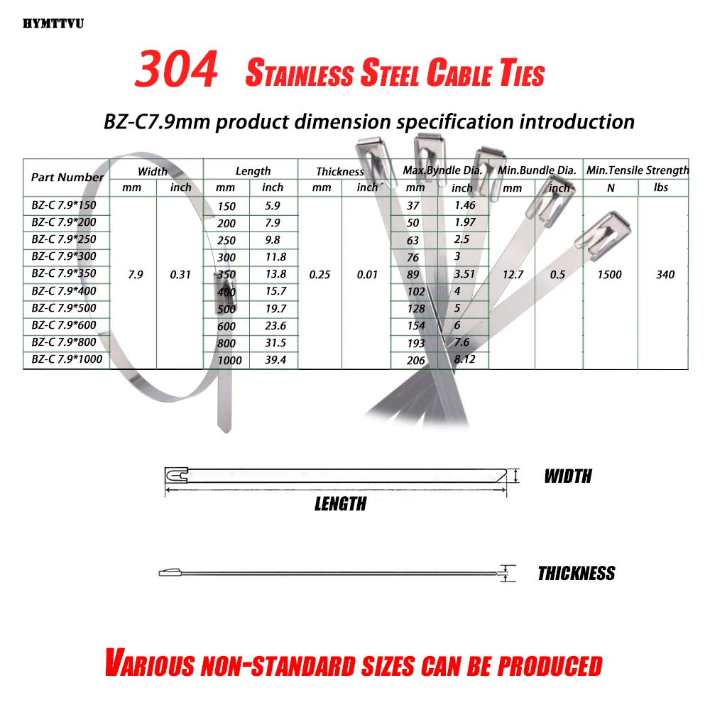 Фото 7.9 100PCS 304#Stainless Steel Cable Tie gun Ties Heavy Duty Self-Locking Zip twist Metal Обустройство дома 7.9 100PCS 304#Stainless Steel Cable Tie gun Ties Heavy Duty Self-Locking Zip twist Metal Обустройство дома