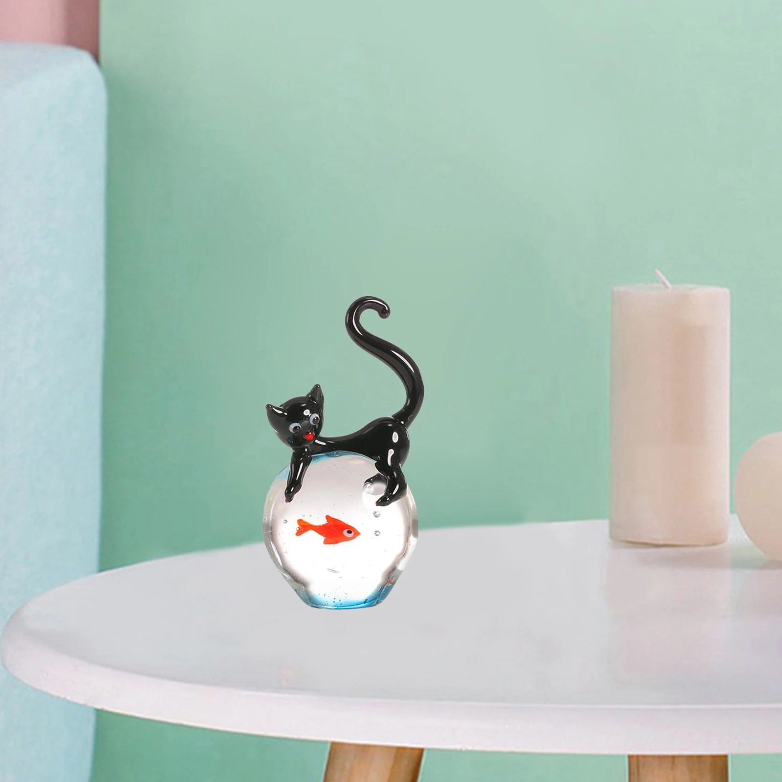 

Crystal Cat and Fish Figurine Ornament Miniature Glass Animal Statues Craft