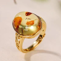 natural baltic amber flower sterling silver ring adjustable women fine jewelry 925 silvers gold plated floral ambers band rings