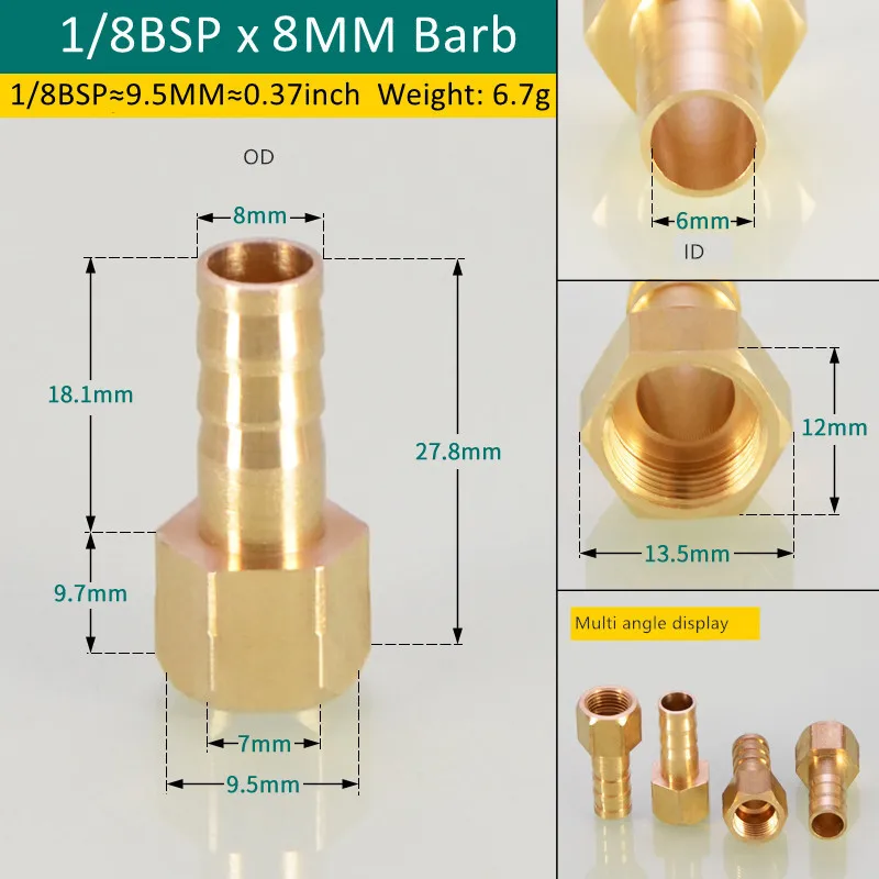 

Латунный штуцер для шланга 6/8/10/12/14/18 мм, хвостовик с зазубринами 1/8/1/4/3/8 дюйма