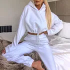 Женская Повседневная однотонная Толстовка с длинным рукавом, брюки, свитер, спортивный костюм, зимний теплый повседневный женский костюм с капюшоном